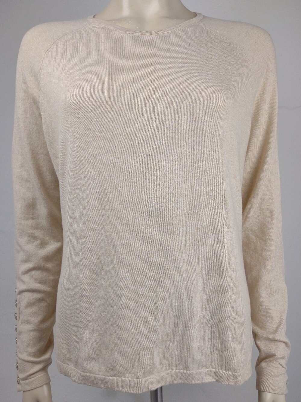 J. McLaughlin beige tan crew neck cotton blend sweater ladies Medium